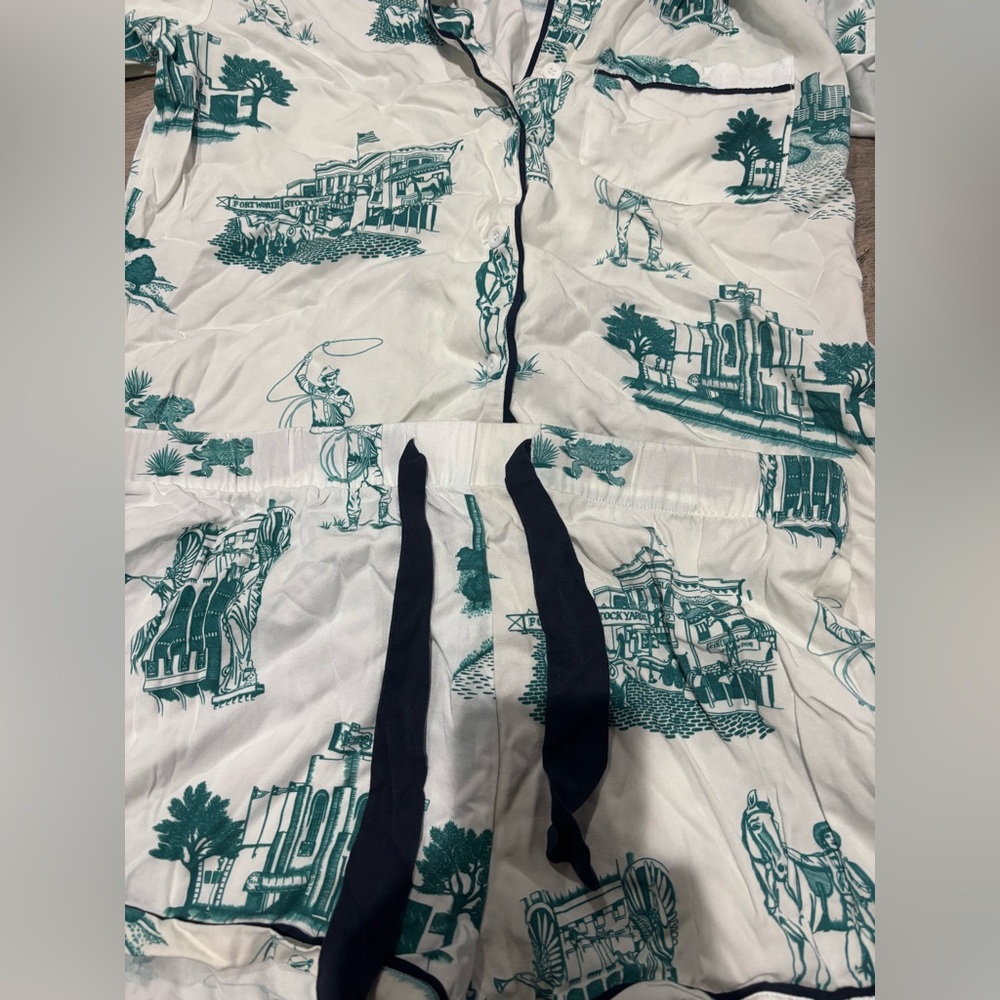 Katie Kime Pajama Short Set Toile Fort Worth Stockyards Rodeo Western - Picture 3 of 4
